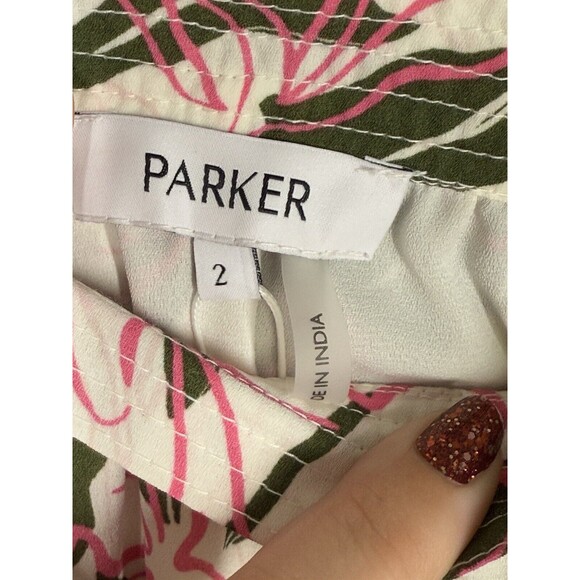 NWT Parker Floral Tiered Midi Skirt Egret White Green Pink Sz 2 Spring Boho New - Picture 7 of 13
